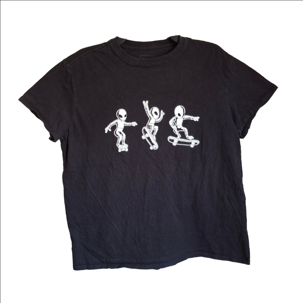Alien Womens Black Logo Ribbed Neck Cotton Tshirt Medium - Picture 2 of 10